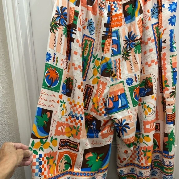 NWT Sugarlips Orange Colorful Graphic Print wide leg Pants 2x boho vacay spring - Picture 4 of 8